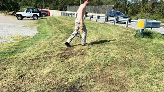 Dethatching Aerating and Overseeding my lawn at my shop lawncare landscaping [upl. by Ymer]