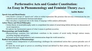 Judith Butlers quotPerformative Acts and Genderquot SummaryAnalysis Part I [upl. by Lenrad]