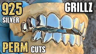 925 Sterling Silver Custom Grillz Set Perm Cuts Teeth Grills [upl. by Llyrat123]