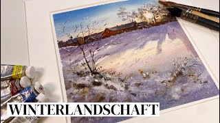 Winterlandschaft mit Bauernhof  Aquarell Tutorial [upl. by Anilegna756]