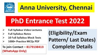 Anna University Phd Admission 2022  Imp Notice How to Prepare for PhD Entrance Exam [upl. by Adnamor]