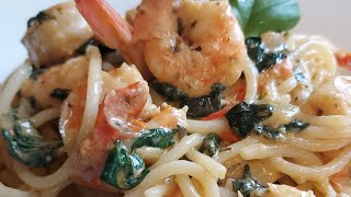 Pasta Scampi Spinaci alla Vapiano pâtes aux crevettes et épinards façon Vapiano 🇮🇹 [upl. by Dusa]