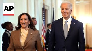 WATCH Biden calls into campaign HQ to embrace Kamala Harris [upl. by Saerdna]