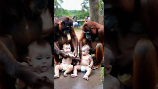 Orangutan puts diapers on babies [upl. by Dodwell]