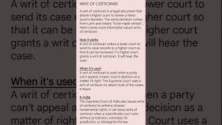 Writ of Certiorari shortsfeed history llbstudents indianlaw [upl. by Kathye]