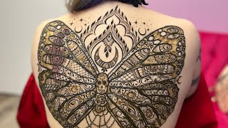 Epic Back Henna Design ☠️🦋🌙✨ [upl. by Attalanta]