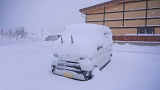 CAR CAMPING in heavy snow Spending the winter night alone in a small van [upl. by Adnawot]