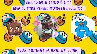 tracy and tim baking cookie monster brownies [upl. by Okimuk]