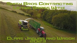 Smith Bros Contracting Lifting Grass With Claas Jaguar and Wagon 2023 [upl. by Maje]