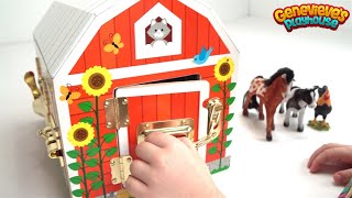 Genevieve Plays with Farm Animals and Wooden Marble Maze [upl. by Adelaide]