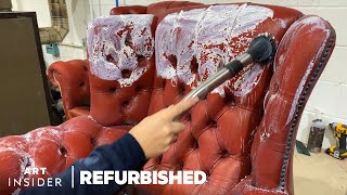 How Vintage Leather Furniture Is Professionally Restored  Refurbished [upl. by Aihsilat]