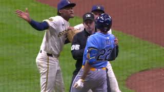 Rays vs Brewers fight Home and Away broadcast intermix [upl. by Carleen]