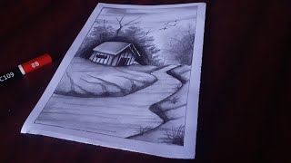 Charcoal pencil sketch scenery  Pencil sketch scenery drawing Scenery drawing with pencil [upl. by Sillyrama910]