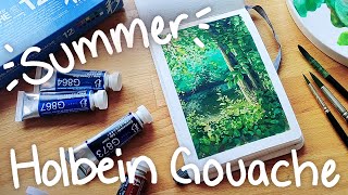 Trying the Holbein summer gouache paint set  Swatching painting process and review [upl. by Nueoht]