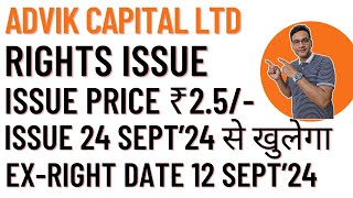 Advik Capital Rights Issue 2024  Invest mantra [upl. by Narine]