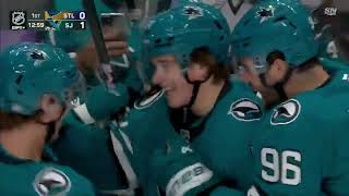 Macklin Celebrini’s First NHL Goal  Sharks vs Blues  Oct 10 2024 [upl. by Karlee749]