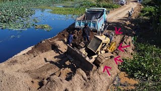 OMG 2 5 Ton Truck Sinks While Unloading soil Dozer help Truck [upl. by Lezley]