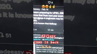 IRMS is Back🎉🥳🤞🤞IRMS 2025 Through UPSC ESE irms railway railwayexam upsc ese madeeasy [upl. by Ykvir]