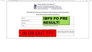 IBPS PO PRE RESULT✅🔥 OUT  IN OR OUT  CUTOFF 2024  ibpspomains ibps [upl. by Notnyw699]