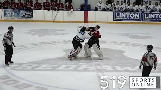 GOALIE FIGHT  Cambridges Leland Gill vs Londons Hayden Sabourin [upl. by Absalom545]