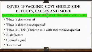 THROMBOSIS WITH THROMBOCYTOPENIA SYNDROME COVI SHIELD SIDE EFFECTS ASTRAZENECA VACCINE [upl. by Levison]