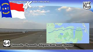 The scenic drive to the Outer Banks Jamesville Plymouth Roanoke Island  Manteo on US 64 in 4K [upl. by Nallid]