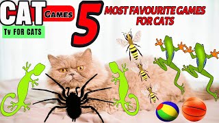 CAT GAMES Galore 🐾  1 Hour of Fun with Spiders Balls Frogs Lizards and Bees  Video for cats [upl. by Tjaden591]