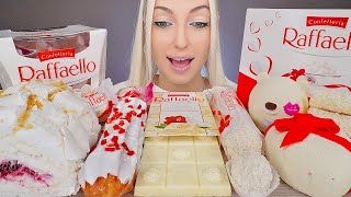 ASMR FERRERO RAFFAELLO WHITE CHOCOLATE CAKE CANDY DESSERT MUKBANG 컬러 디저트 먹방 [upl. by Martynne]