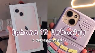 IPhone 13 pink aesthetic Unboxing  Accessories 🌸🛼 [upl. by Eittik505]