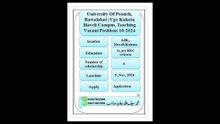 UNIVERSITY OF POONCH RAWALAKOT  TEACHING VACANT POSITIONS 102024 Success spectrum job information [upl. by Leachim289]