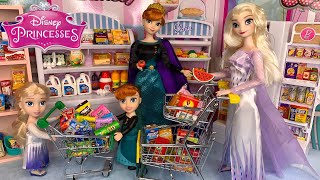 Elsa and Anna Supermarket Grocery Shopping  Miniature Foods [upl. by Leary]