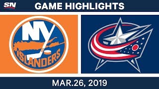 NHL Game Highlights  Islanders vs Blue Jackets – March 26 2019 [upl. by Yrrad]