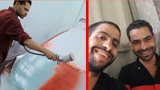 car painting  دهان سيارة لون وورنيش احمر مع الاسطي عادل الحارتي  جنبين وكبوت  دهان السيارات [upl. by Bron]