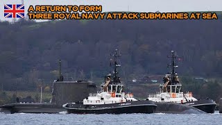 A return to form – three Royal Navy attack submarines at sea [upl. by Suolevram]