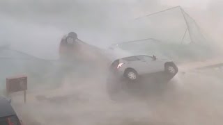 Cyclone Topples Cars in India [upl. by Emirak]