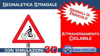 Segnali di pericolo Attraversamento ciclabile  Teoria patente B [upl. by Sicard777]