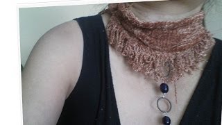 Bufanda chalina scarf con flequillos y joya sin tejer Hecha reciclando una funda de lana [upl. by Chen]