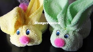 CONEJITOS DE TOALLA FACIAL face cloth animals DIY  Ronycreativa [upl. by Harlamert]