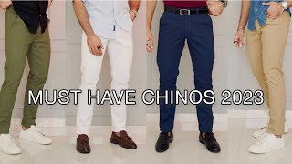 MUST HAVE CHINOS AND PANTS FOR MEN 2023  HOW TO STYLE CHINOS  CHINOS FASHION HAUL [upl. by Ilana]