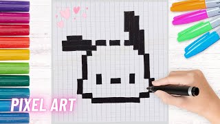 How to draw POCHACCO face in Pixel Art  Easy drawing hellokitty [upl. by Fanchan]