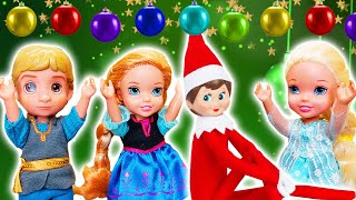 🎅🎅ELF ON THE SHELF Elsa and Anna and Kristoff Toddlers decorate the Christmas Tree [upl. by Belanger511]