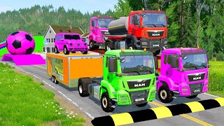 Double Flatbed Trailer Truck vs Speedbumps Train vs Cars Tractor vs Train Beamng Drive 29 [upl. by Arick6]