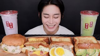 에그드랍 토스트 🍞 공차 밀크티🥤 먹방 Toast Mukbang ASMR [upl. by Nede]