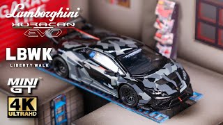 Mini GT 164  LB★WORKS Lamborghini Huracán GT Digital Camouflage l Cinema Shot 4K [upl. by Miquela]