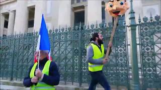 Macron guillotiné symboliquement par des Gilets Jaunes à Nîmes [upl. by Annerahs713]