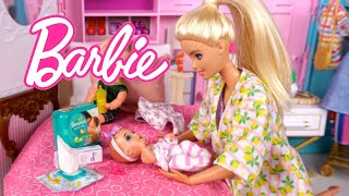 Barbie Doll New Baby Family Morning to Night Routine [upl. by Llewxam]