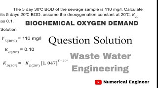 Biochemical Oxygen Demand BOD How to calculate BODWaste water engineering numerical [upl. by Anitnatsnoc529]