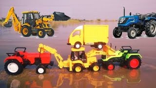 Muddy Auto Rickshaw And Tractor Train Accident And Water Jump Muddy Cleaning  Truck Video  Mud Toy [upl. by Alleroif]