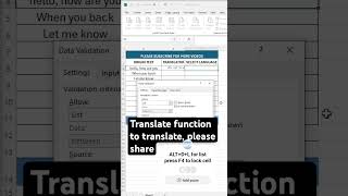 How to use Excel Translate function excelshorts [upl. by Winstonn888]