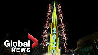 New Years 2020 Dubai puts on stunning fireworks show at worlds tallest building [upl. by Anelagna]